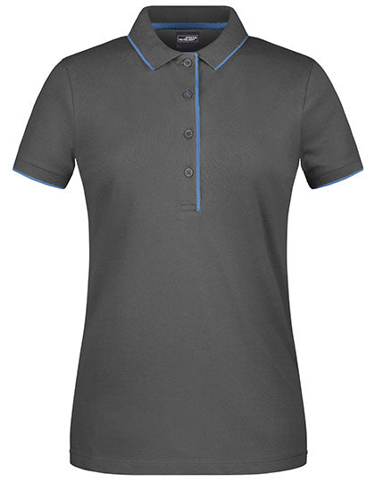 James & Nicholson - Striped Dames Polo - Graphite (Effen)/Aqua