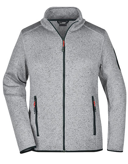 Daiber - Ladies´ Knitted Fleece Jacket - Light Grey Melange / Red