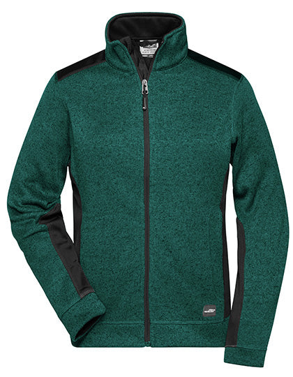 Daiber - Ladies´ Knitted Workwear Fleece Jacket -STRONG- - Dark Green Melange / Black