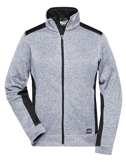 Daiber - Ladies´ Knitted Workwear Fleece Jacket -STRONG- - White Melange / Carbon