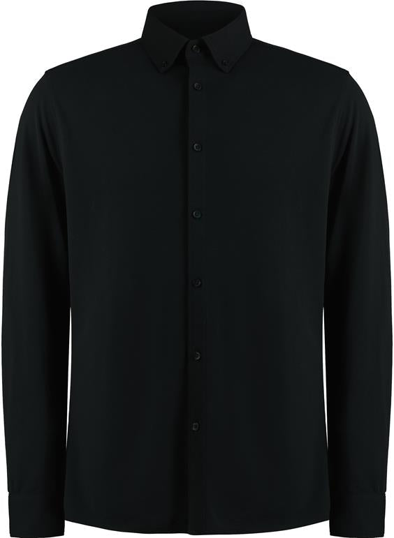Kustom Kit - Tailored Fit Pique Polo met Lange Mouwen - Black