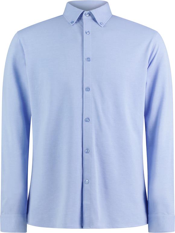Kustom Kit - Tailored Fit Pique Polo met Lange Mouwen - Light Heather Blue