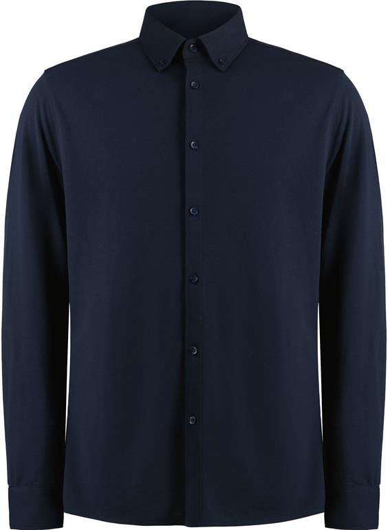 Kustom Kit - Tailored Fit Pique Polo met Lange Mouwen - Navy