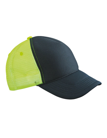 Daiber - 5 Panel Retro Mesh Cap - Black / Neon Yellow