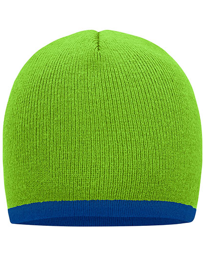 Daiber - Beanie With Contrasting Border - Lime Green / Royal
