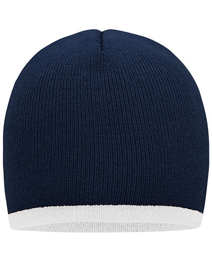 Daiber - Beanie With Contrasting Border - Navy / White