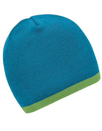 Daiber - Beanie With Contrasting Border - Turquoise / Lime Green