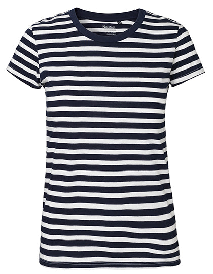Neutral - Fit Dames T-shirt - White - Navy (Stripe - 100% Biologisch Katoen