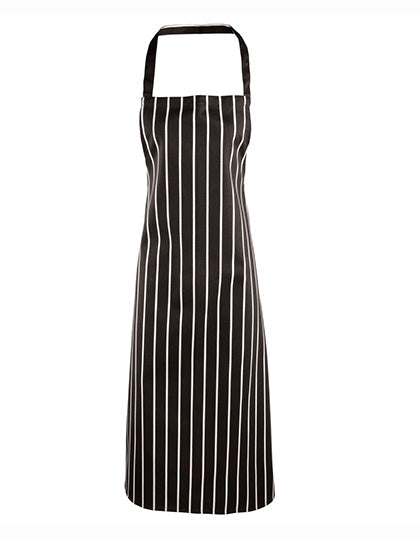 Premier Workwear - Striped Bib Apron - Black (ca. Pantone Black C) / White