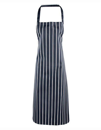 Premier Workwear - Striped Bib Apron - Navy (ca. Pantone 2378C) / White