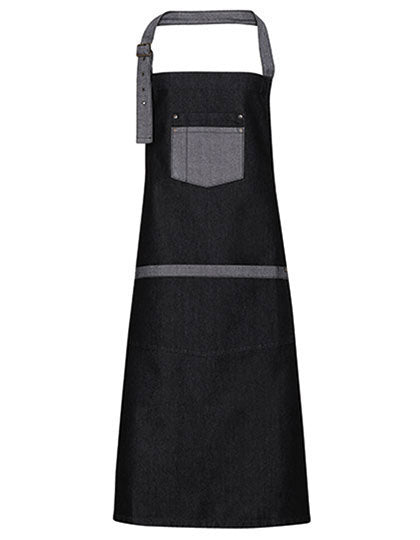 Premier Workwear - Domain Contrast Denim Bib Apron - Black Denim (ca. Pantone 433C)