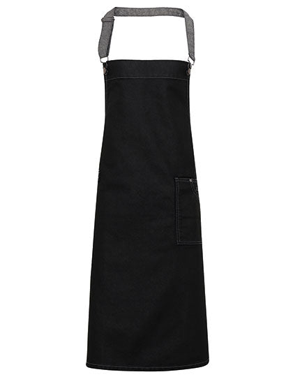 Premier Workwear - District Waxed Look Denim Bib Apron - Black Denim (ca. Pantone 433C)