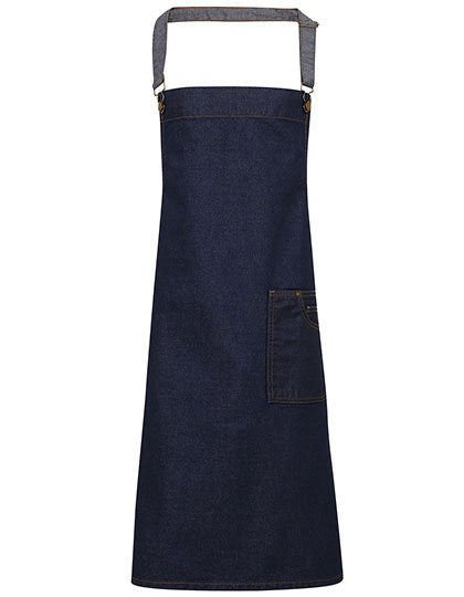Premier Workwear - District Waxed Look Denim Bib Apron - Indigo Denim (ca. Pantone 2767C)