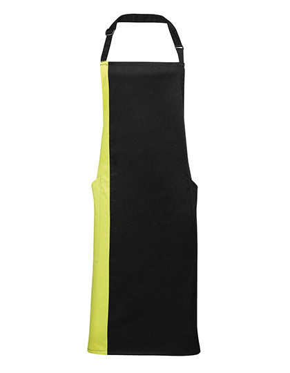 Premier Workwear - Colours Collection Contrast Bib Apron - Black / Lime (ca. Pantone 382C)