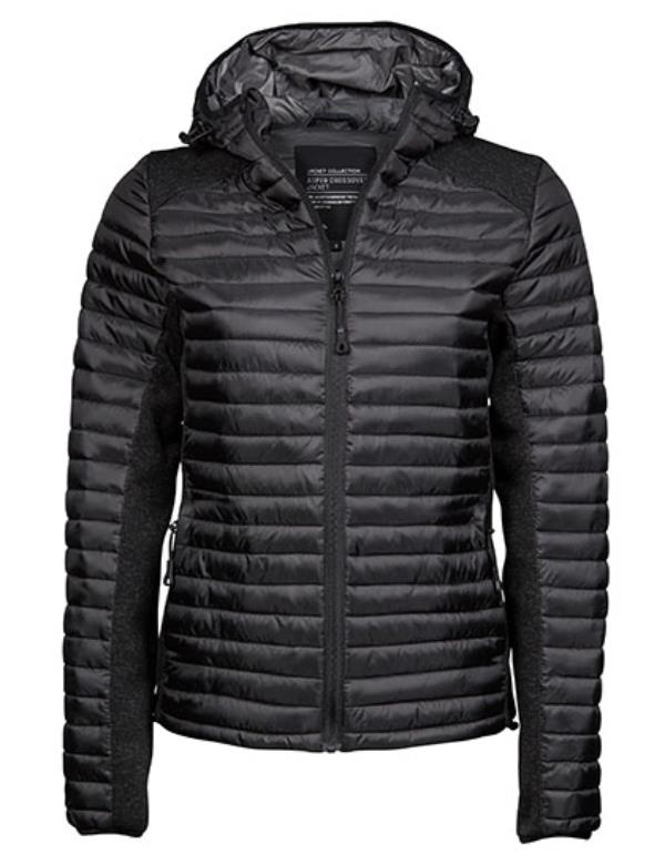 Tee Jays - Dames Hooded Outdoor Crossover Jacket - Black/Black Melange