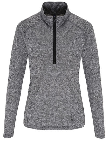 TriDri - Performance Longsleeve met 1/4 Rits Dames T-Shirt - Black Melange/Black