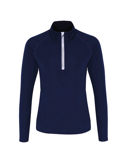 TriDri - Performance Longsleeve met 1/4 Rits Dames T-Shirt - Navy/White