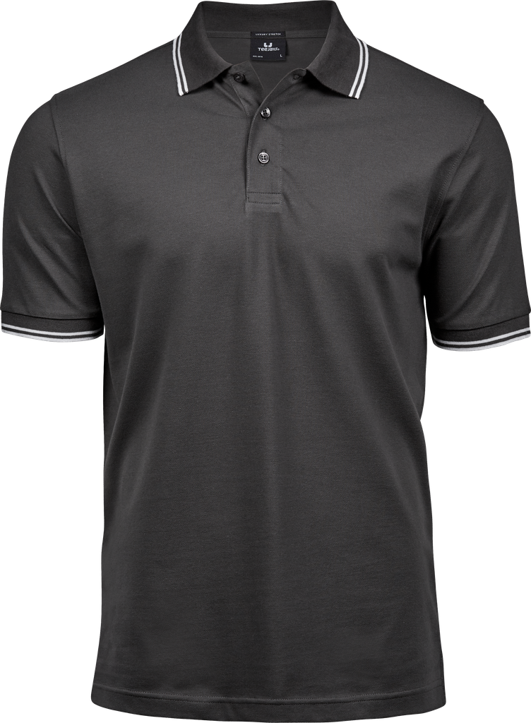 Tee Jays - Luxury Stripe Stretch Polo - Dark Grey (Solid)/White