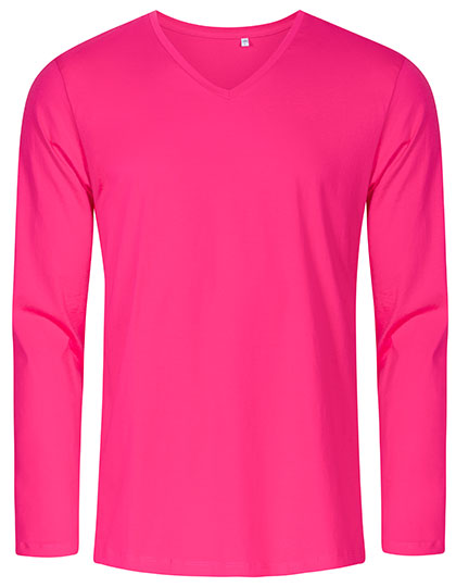 X.O by Promodoro - Men´s V-Neck T-Shirt Long Sleeve - Bright Rose