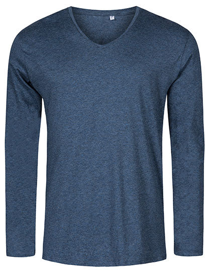 X.O by Promodoro - Men´s V-Neck T-Shirt Long Sleeve - Heather Navy