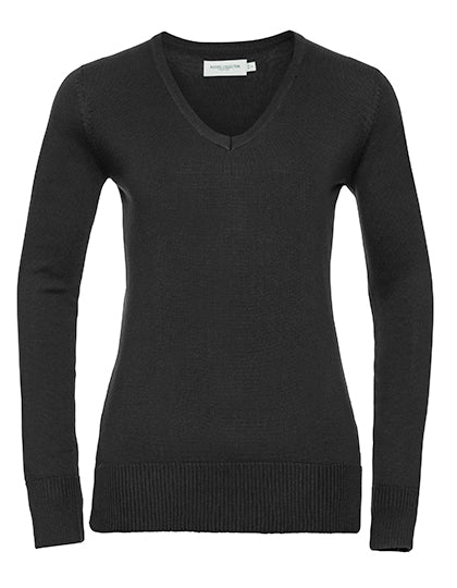 Russell Collection - Ladies´ V-Neck Knitted Pullover - Black S (uitverkoop)