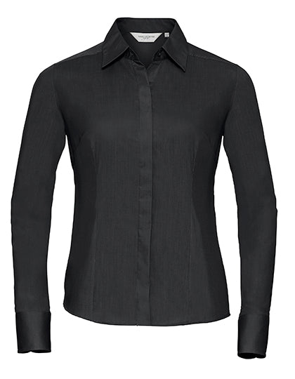 Russell Collection - Ladies' Long Sleeve Fitted Polycotton Poplin Shirt - Black
