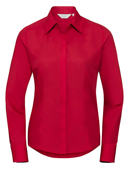 Russell Collection - Ladies' Long Sleeve Fitted Polycotton Poplin Shirt - Classic Red