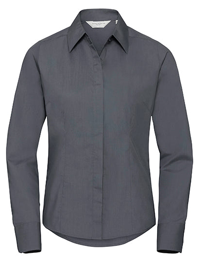 Russell Collection - Ladies' Long Sleeve Fitted Polycotton Poplin Shirt - Convoy Grey