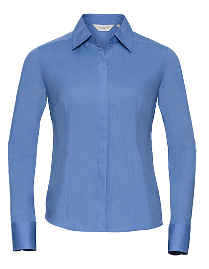Russell Collection - Ladies' Long Sleeve Fitted Polycotton Poplin Shirt - Corporate Blue