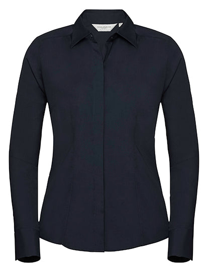 Russell Collection - Ladies' Long Sleeve Fitted Polycotton Poplin Shirt - French Navy