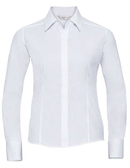 Russell Collection - Ladies' Long Sleeve Fitted Polycotton Poplin Shirt - White