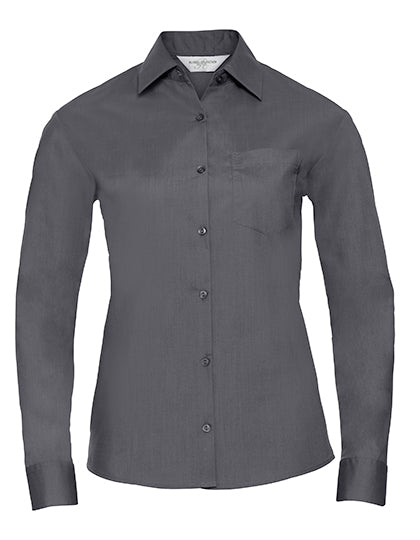 Russell Collection - Ladies' Long Sleeve Classic Polycotton Poplin Shirt - Convoy Grey