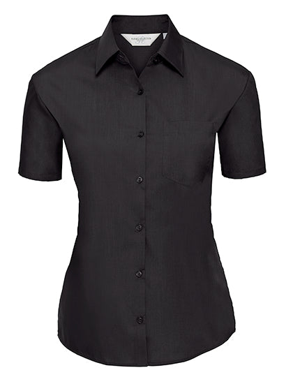 Russell Collection - Ladies' Short Sleeve Classic Polycotton Poplin Shirt - Black