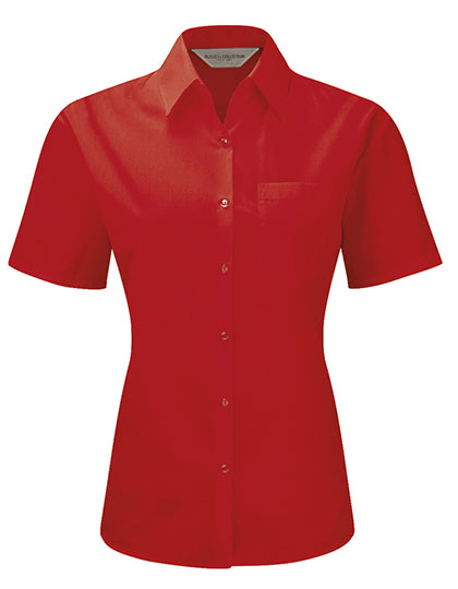 Russell Collection - Ladies' Short Sleeve Classic Polycotton Poplin Shirt - Classic Red