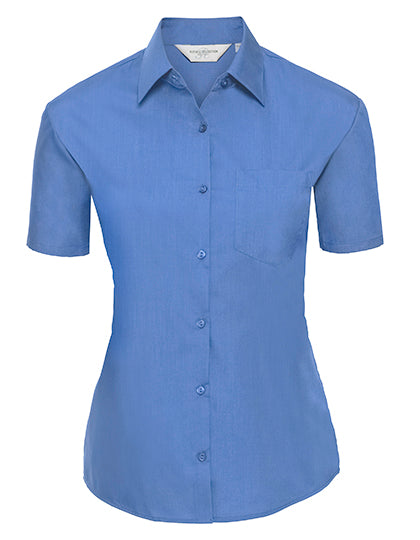 Russell Collection - Ladies' Short Sleeve Classic Polycotton Poplin Shirt - Corporate Blue
