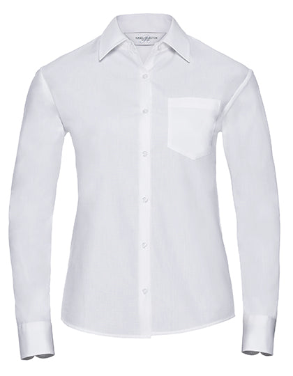 Russell Collection - Ladies' Long Sleeve Classic Pure Cotton Poplin Shirt - White