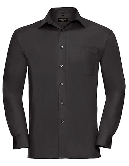 Russell Collection - Men's Long Sleeve Classic Pure Cotton Poplin Shirt - Black