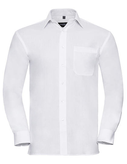 Russell Collection - Men's Long Sleeve Classic Pure Cotton Poplin Shirt - White