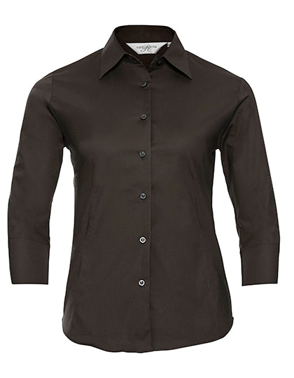 Russell Collection - Ladies' Long Sleeve Classic Pure Cotton Poplin Shirt - Chocolate