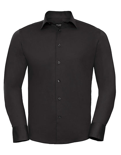 Russell Collection - Men's Long Sleeve Fitted Stretch Shirt - Black