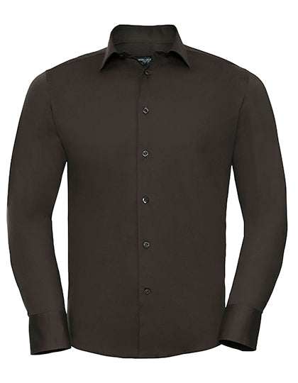 Russell Collection - Men's Long Sleeve Fitted Stretch Shirt - Chocolate