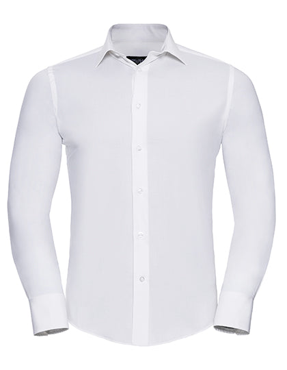 Russell Collection - Men's Long Sleeve Fitted Stretch Shirt - White