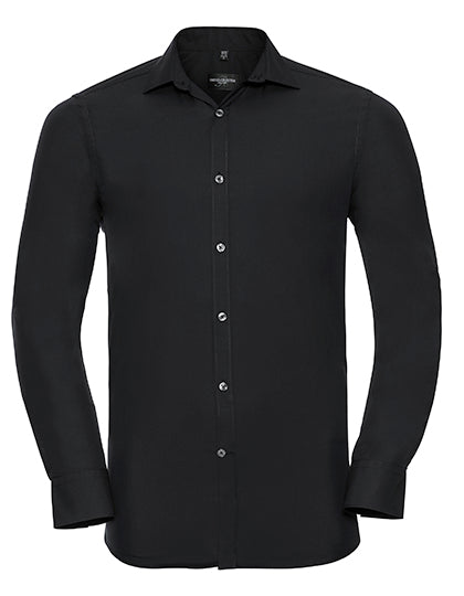Russell Collection - Men's Long Sleeve Fitted Ultimate Stretch Shirt - Black