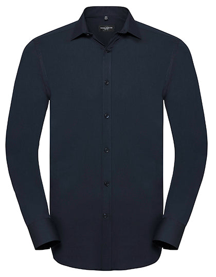 Russell Collection - Men's Long Sleeve Fitted Ultimate Stretch Shirt - Bright Navy