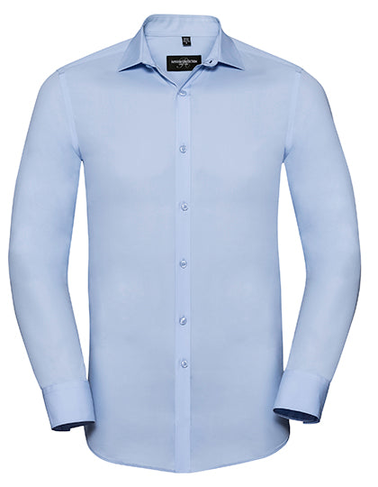 Russell Collection - Men's Long Sleeve Fitted Ultimate Stretch Shirt - Bright Sky