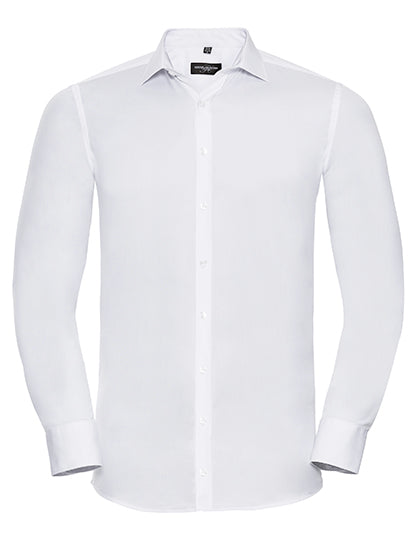 Russell Collection - Men's Long Sleeve Fitted Ultimate Stretch Shirt - White