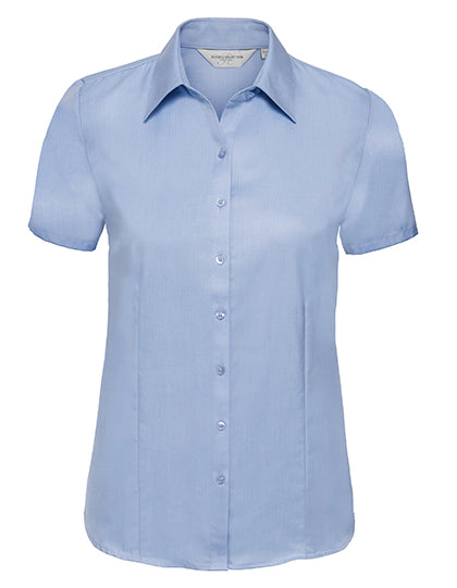 Russell Collection - Ladies' Short Sleeve Tailored Herringbone Shirt - Light Blue