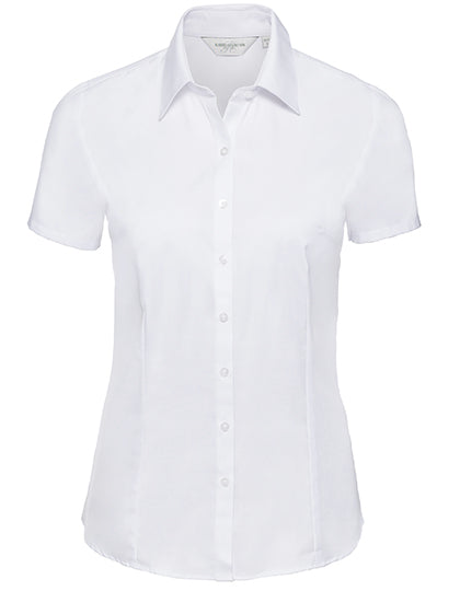Russell Collection - Ladies' Short Sleeve Tailored Herringbone Shirt - White