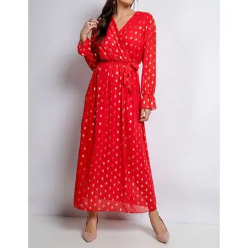 Estee Brown - Lange Wrap Jurk met print - Rood / Goud